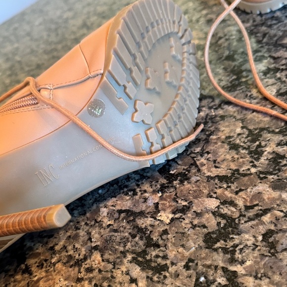 INC International Concepts Women's Tan Lace-Up peep toe Heeled Boots NWT 11 - Picture 10 of 14